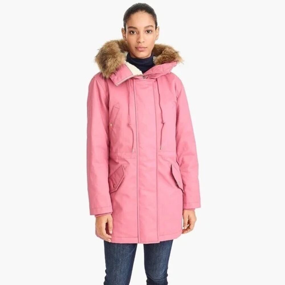 J. Crew Pink Ski Parka with Faux-Fur Hood Trim